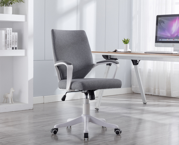 Grey Middle Back Linen Fabric Office Chair