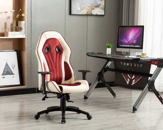 HC-2645 Milky White And Red Leather Gaming Chair